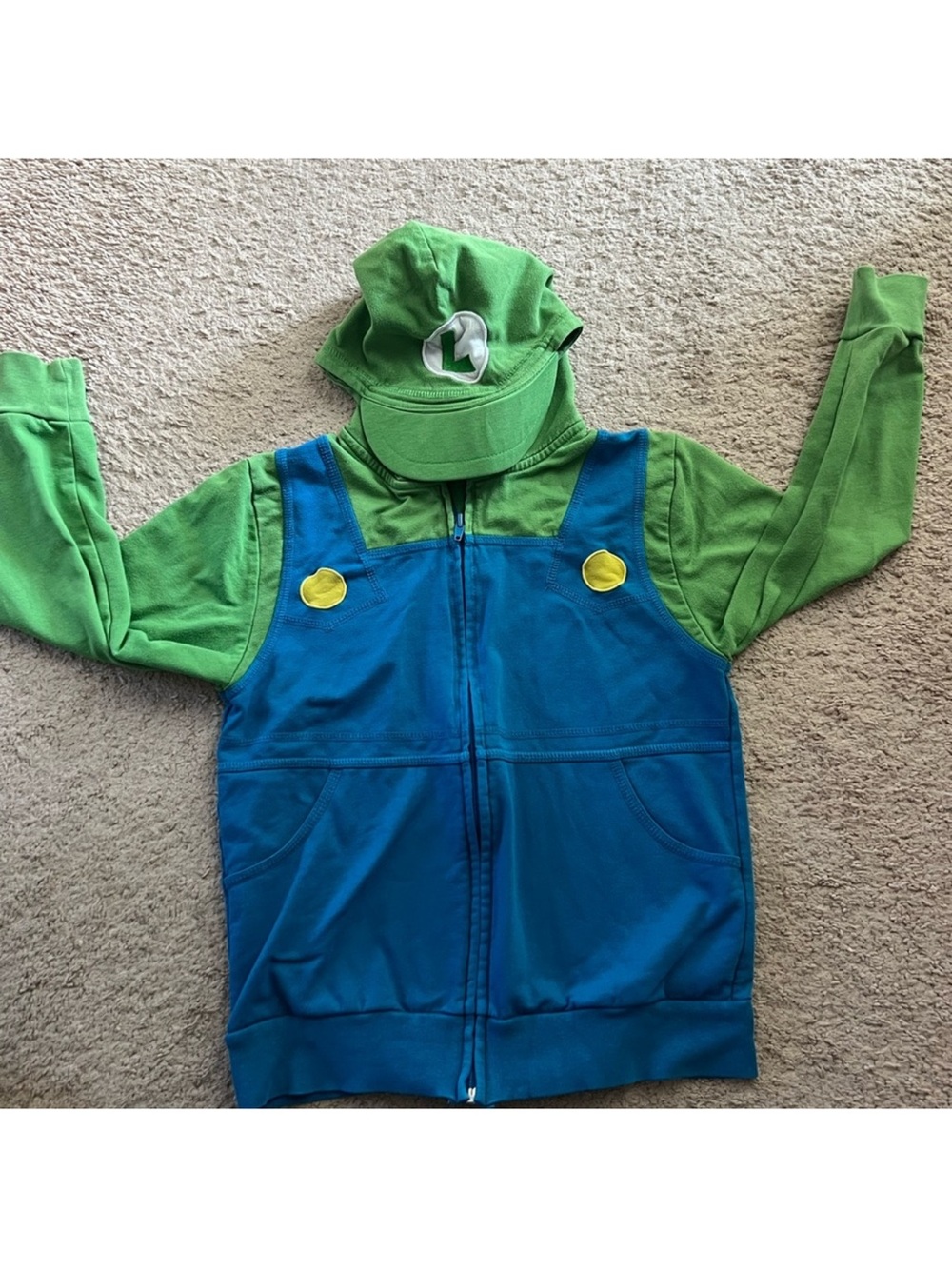 Luigi-inspired Green & Blue Zip Hoodie with Hat